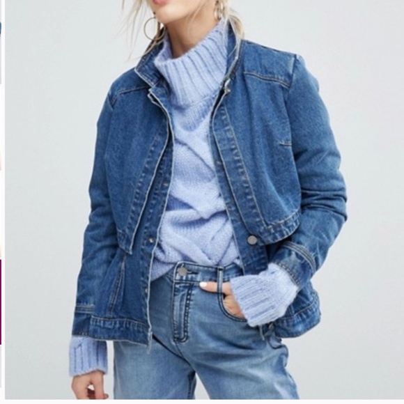 NEW! Current Air Denim Peplum Overlay Jean Jacket Size XS - Picture 4 of 15